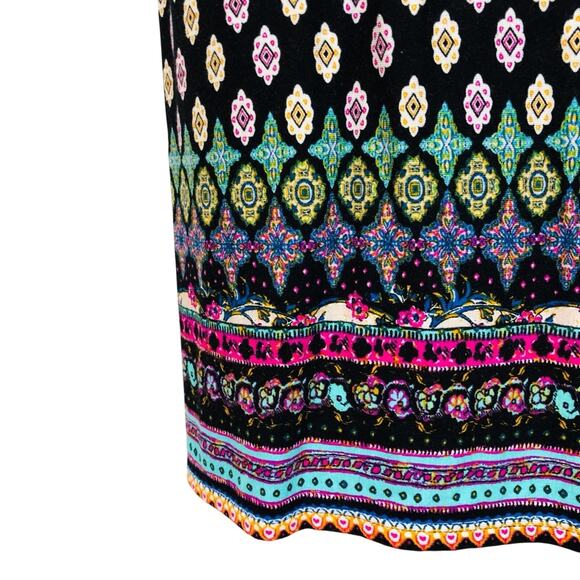 NWT Loveappella Charming Black Multi Colored Design Kasi Knit Dress Caged Back - Picture 14 of 16